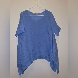 Oversized Blue Linen Shirt by DS - One Size XL